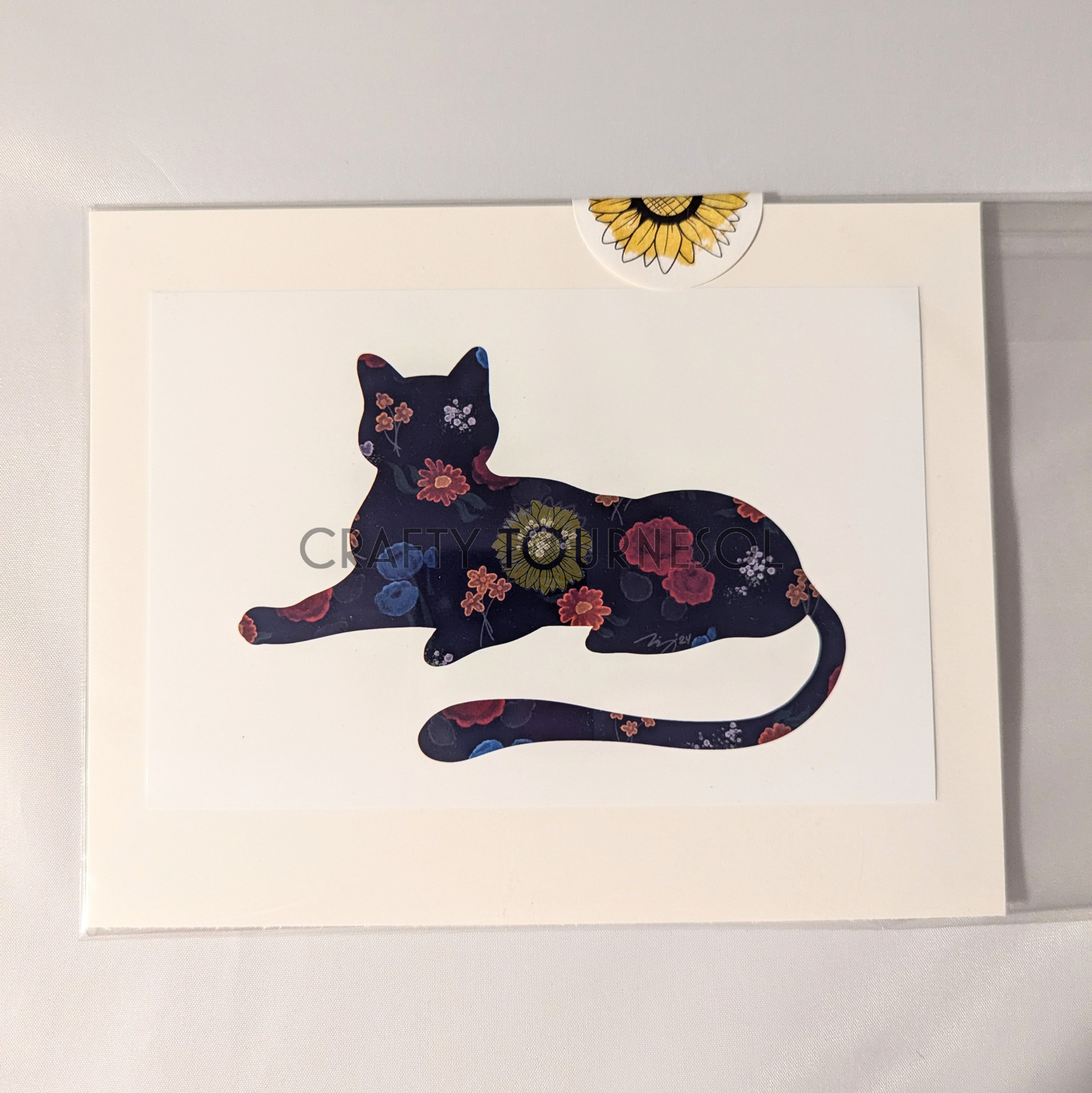 Floral Cat 4"x6" Art Print, Black or Orange