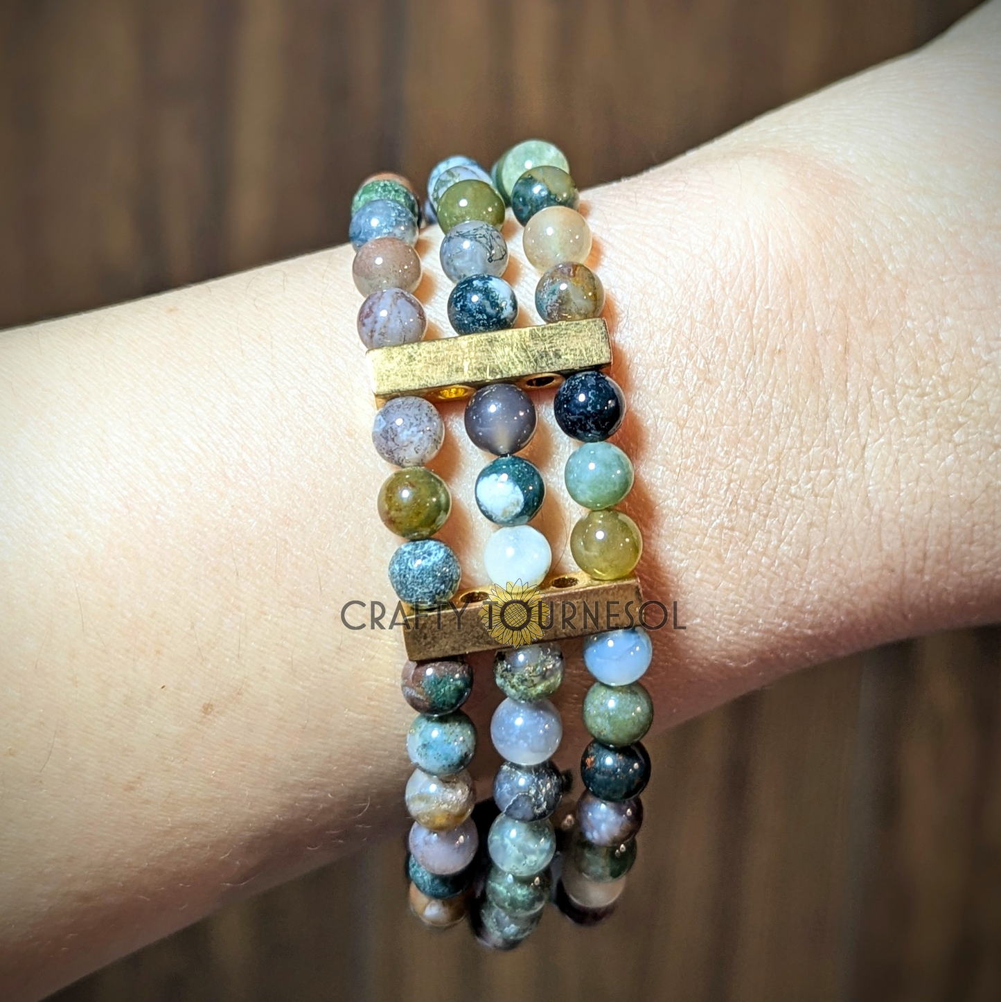 Triple Stringed Agate Bracelet (6mm beads) 8"