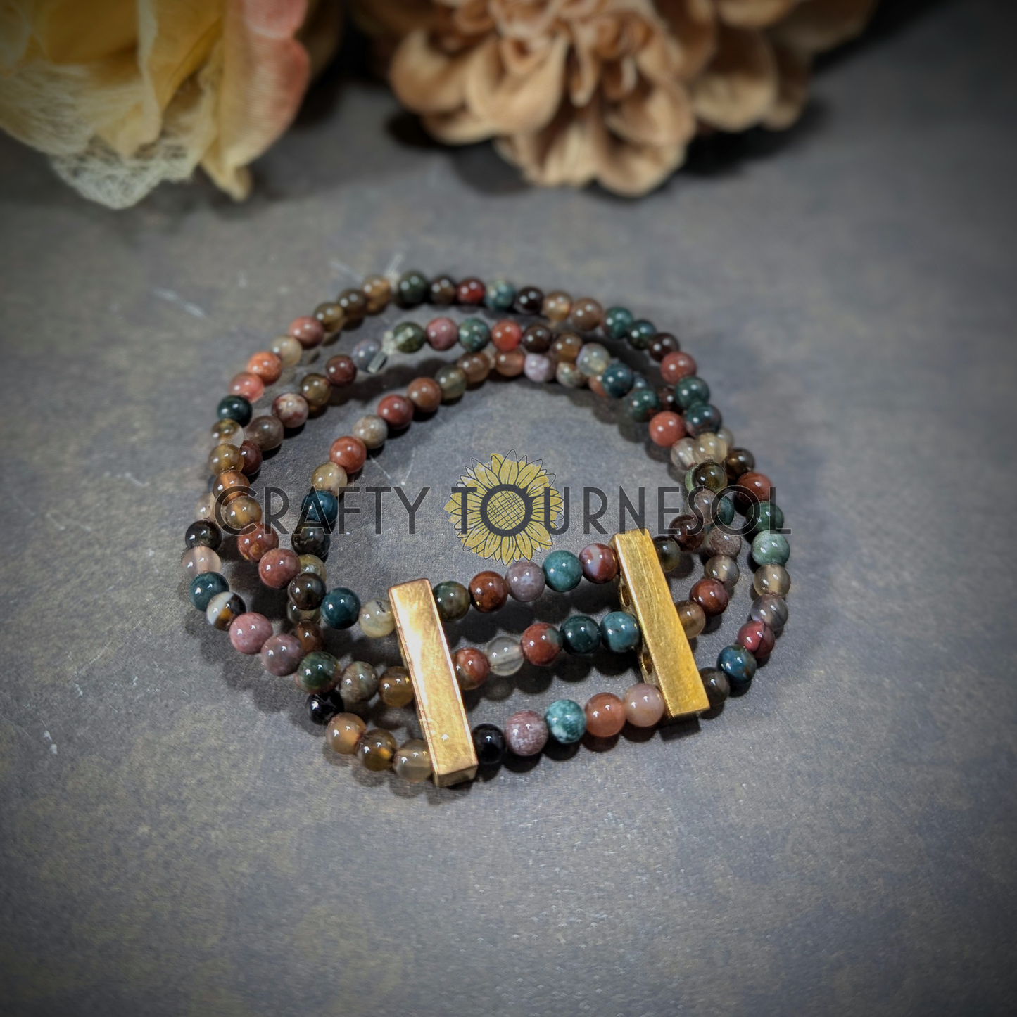 Triple Stringed Agate Bracelet (4mm beads) 6.5"