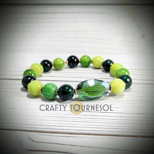 Green Quartz and Gold Bracelet 7.5"